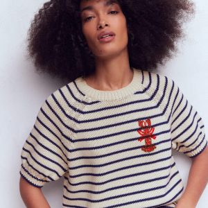 Margot Puff Sleeve T-Shirt-Ivory/ Navy Lobster