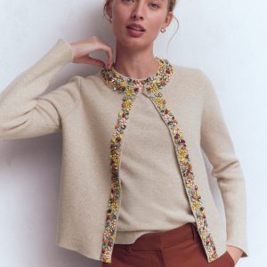 Embellished Knit Cardigan-Chinchilla Melange