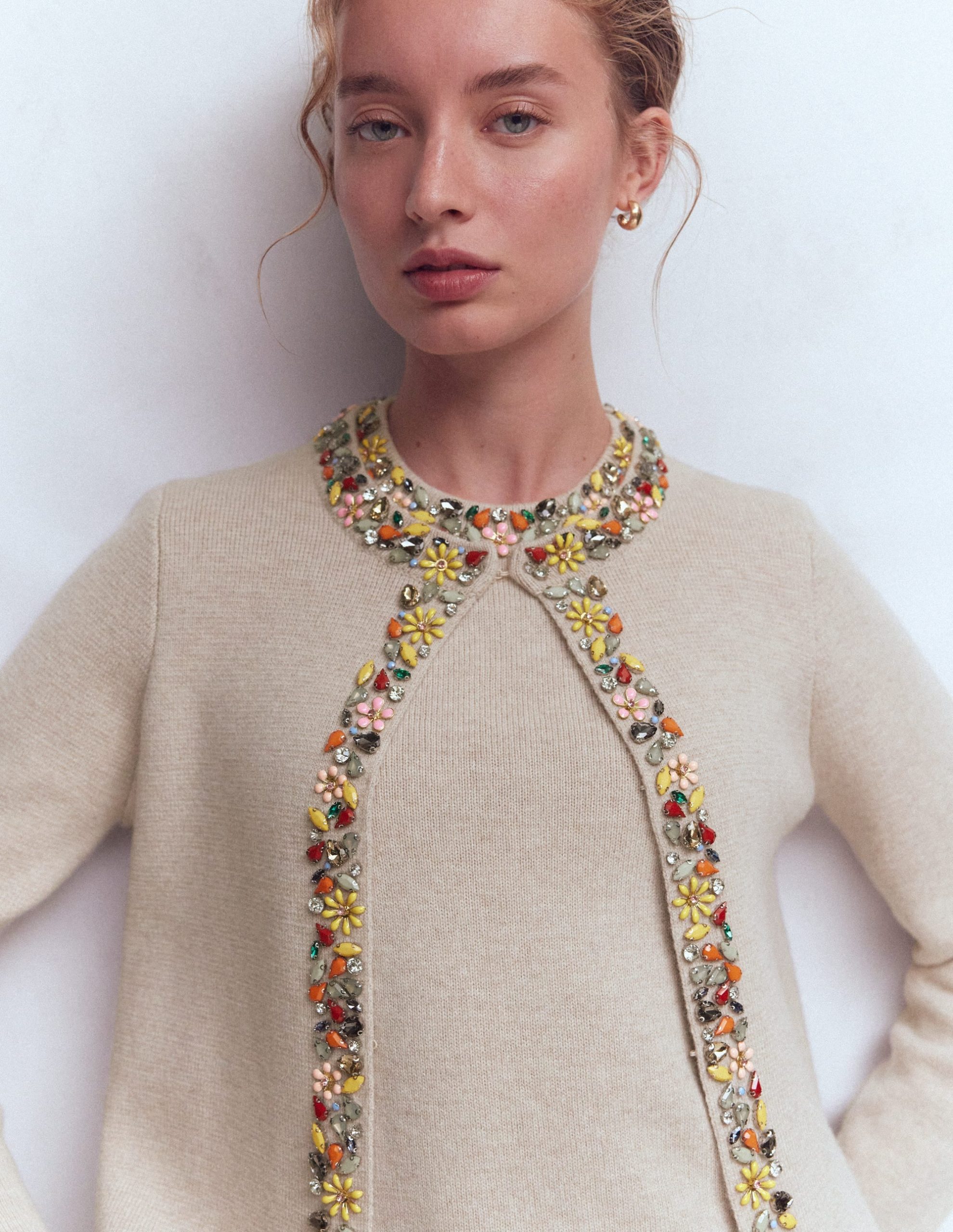 Embellished Knit Cardigan-Chinchilla Melange - Image 2