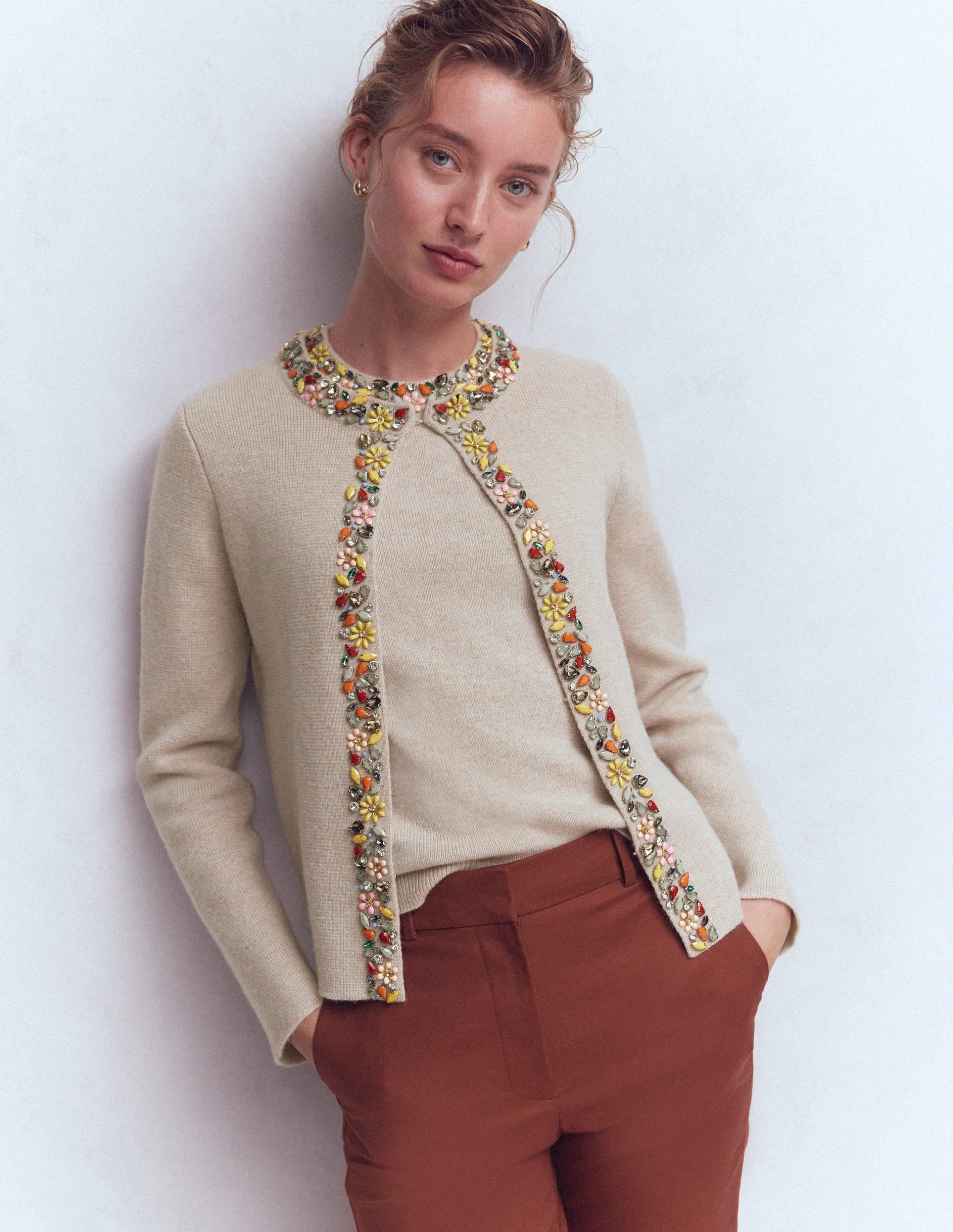 Embellished Knit Cardigan-Chinchilla Melange - Image 4