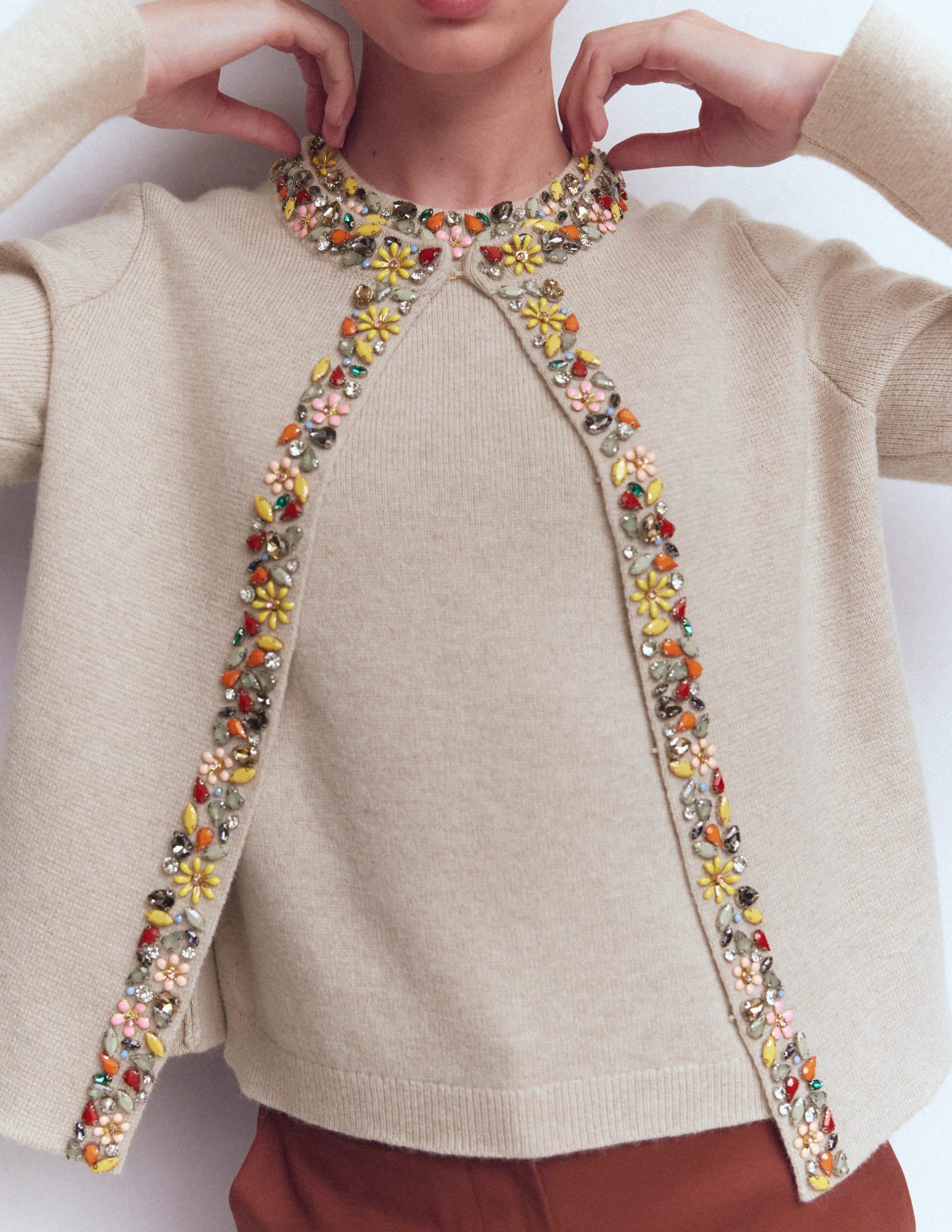 Embellished Knit Cardigan-Chinchilla Melange - Image 5