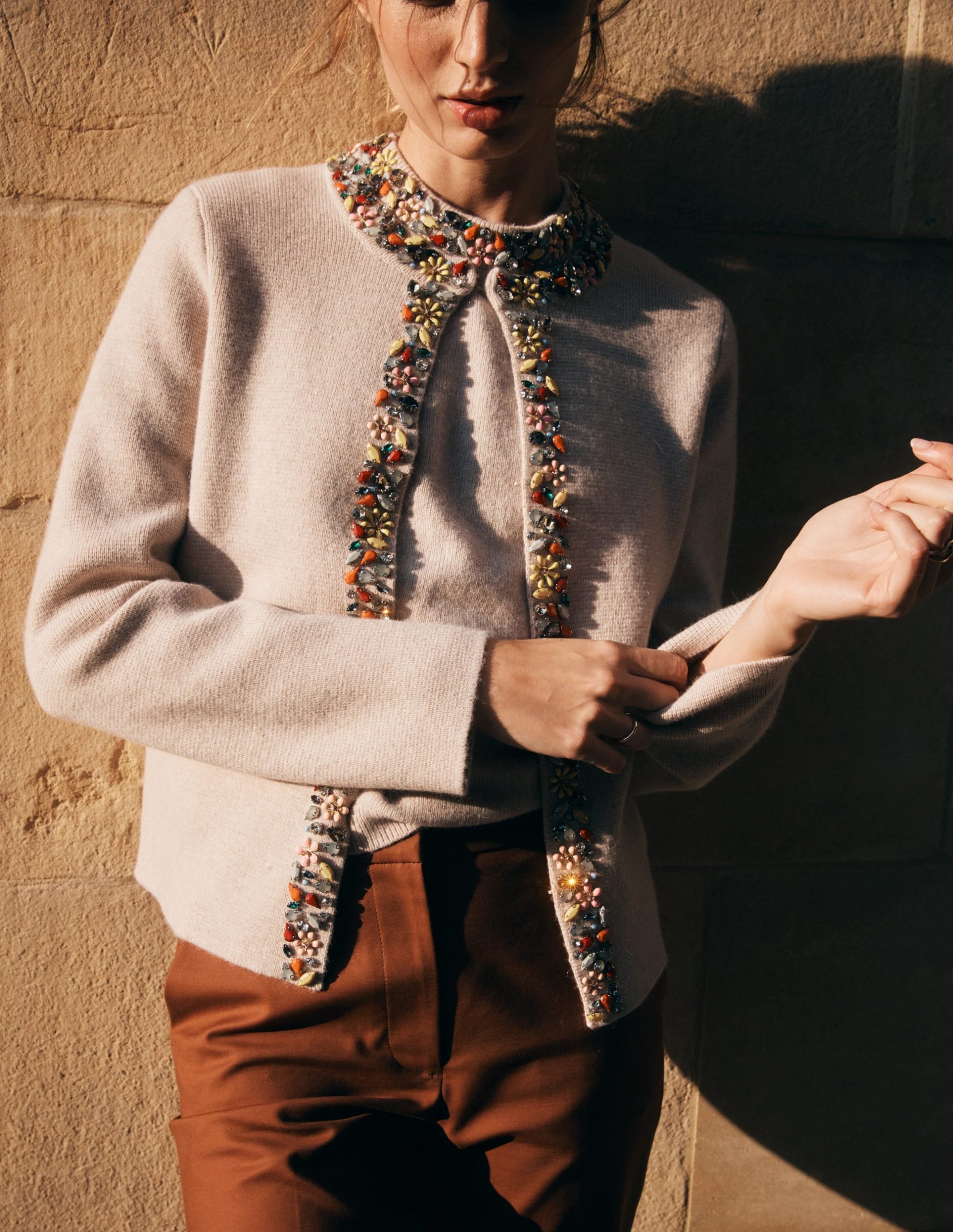 Embellished Knit Cardigan-Chinchilla Melange - Image 6