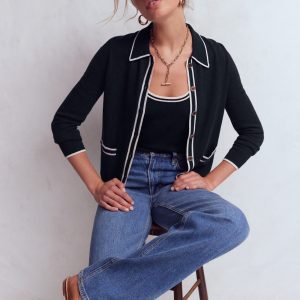 Liz Knitted Collared Cardigan-Navy