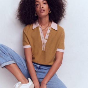 Grace Colour Block T-Shirt-Camel Melange