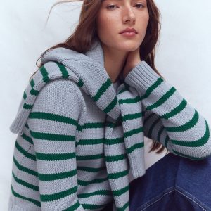 Lucy Chunky Cotton Sweater-Blue/ Green