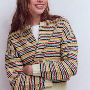 Maya Zip Up Jacket-Ivory. Rainbow