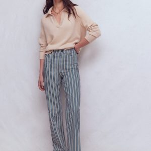 High Rise Column Leg Jeans-Blue Stripe