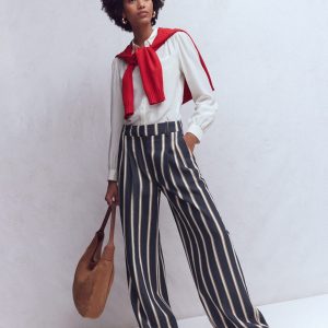 Kensington Tailored Pants-Navy Camel Tram Stripe