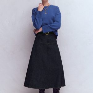 Panelled Detail Denim Skirt-Indigo