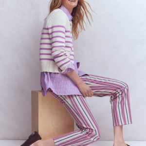 High Rise Straight Jeans-Pink. Blue & Ivory Stripe