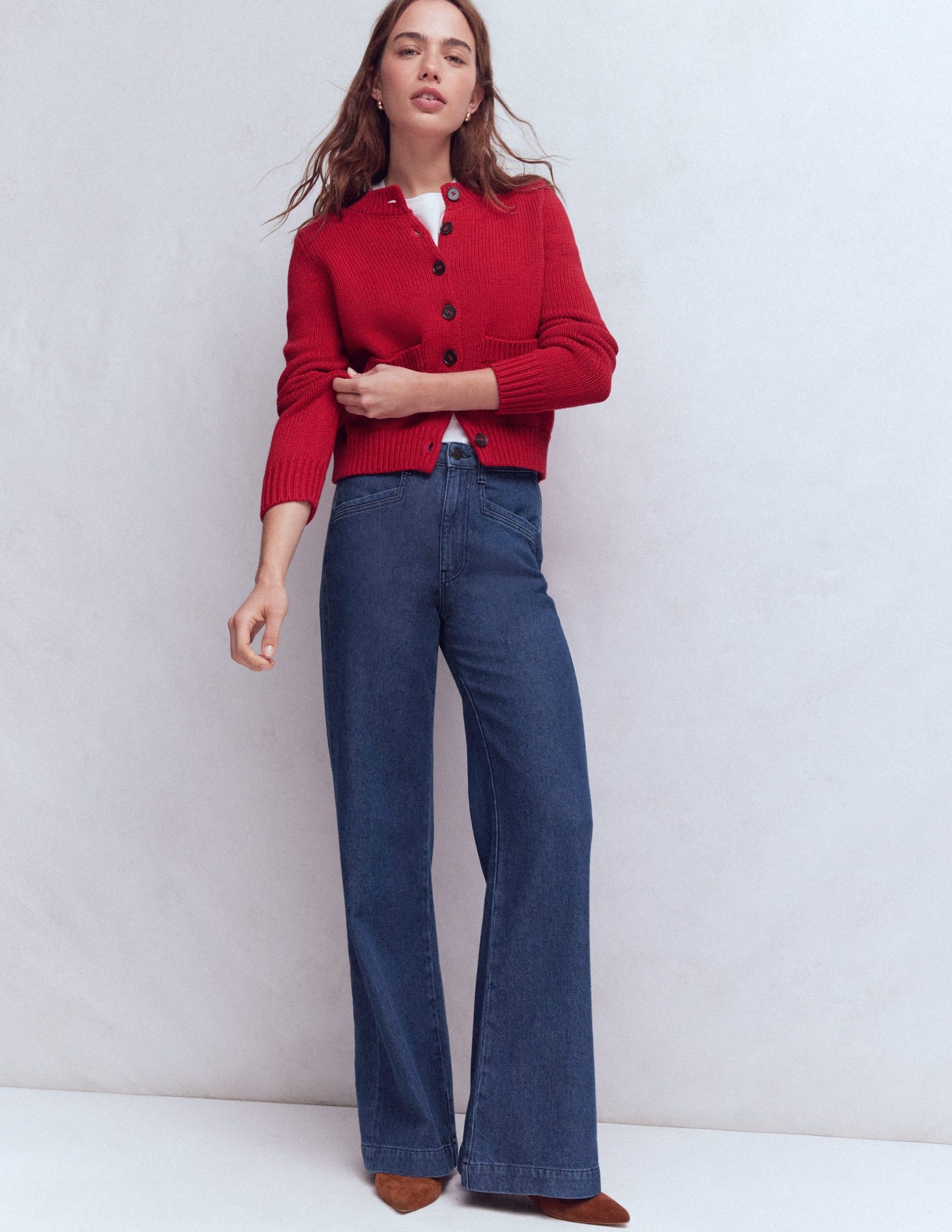 Pocket Detail Wide Leg Jeans-Mid Vintage