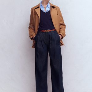 Pleated Wide Leg Jeans-Indigo Rinse