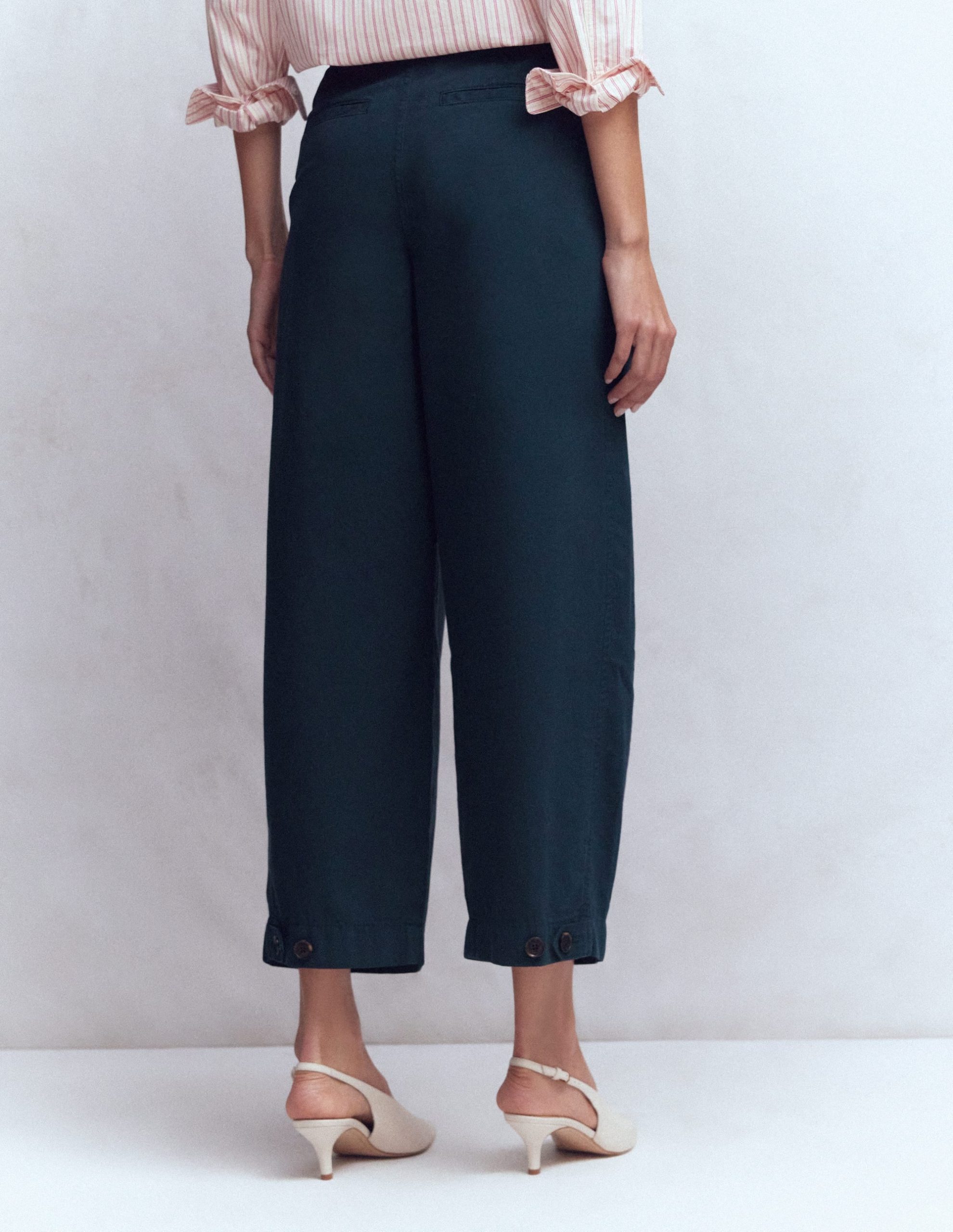 Pleat Barrel Leg Pants-Navy - Image 3