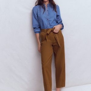 Belted Barrel Leg Pants-GINGERBREAD