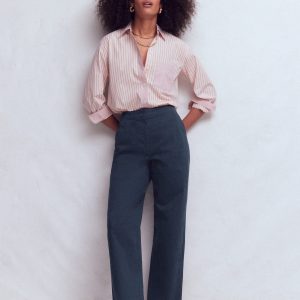 Barrel Leg Chino Trousers-Navy