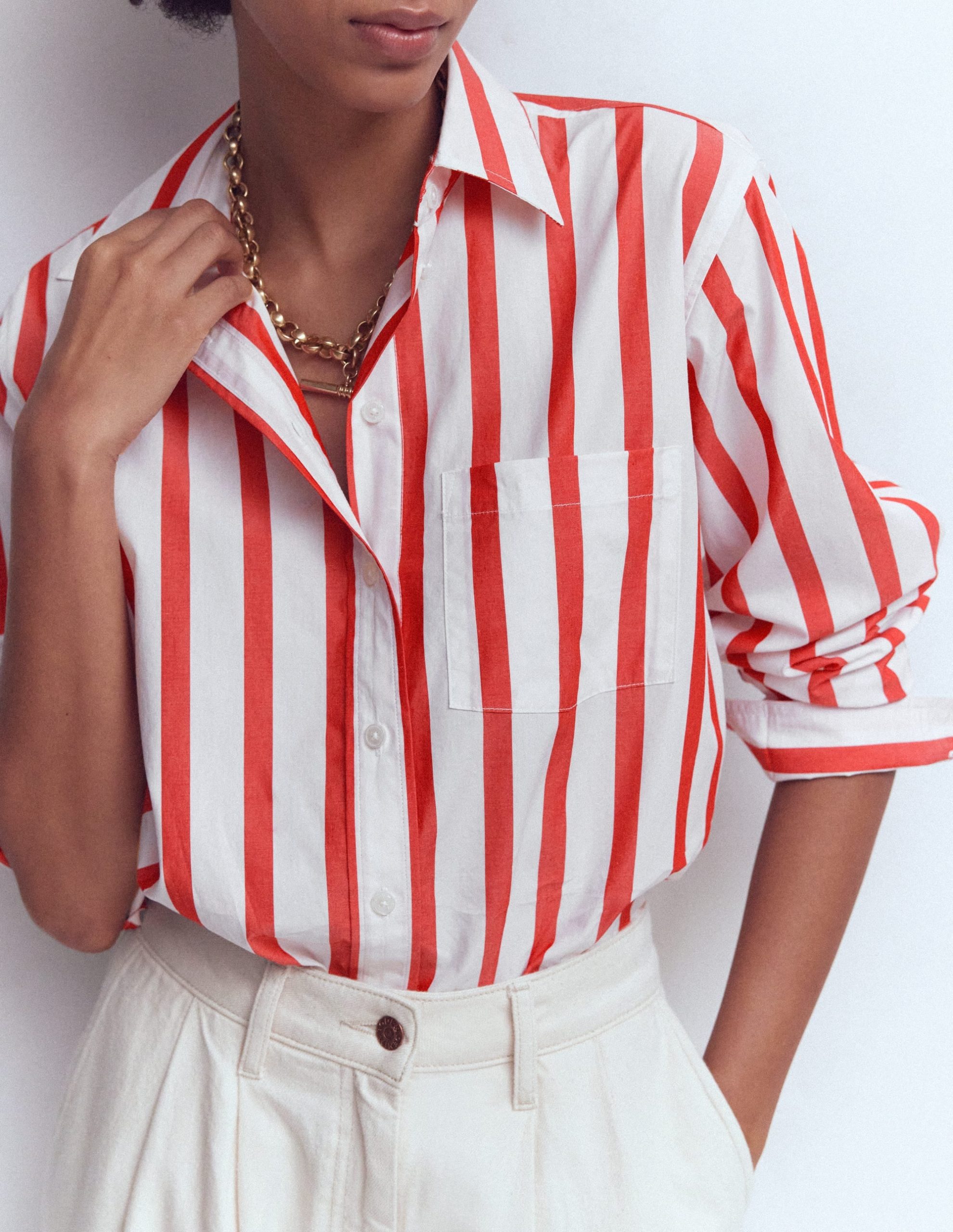 Sadie Relaxed Cotton Shirt-Ivory and Salsa Stripe - Image 2