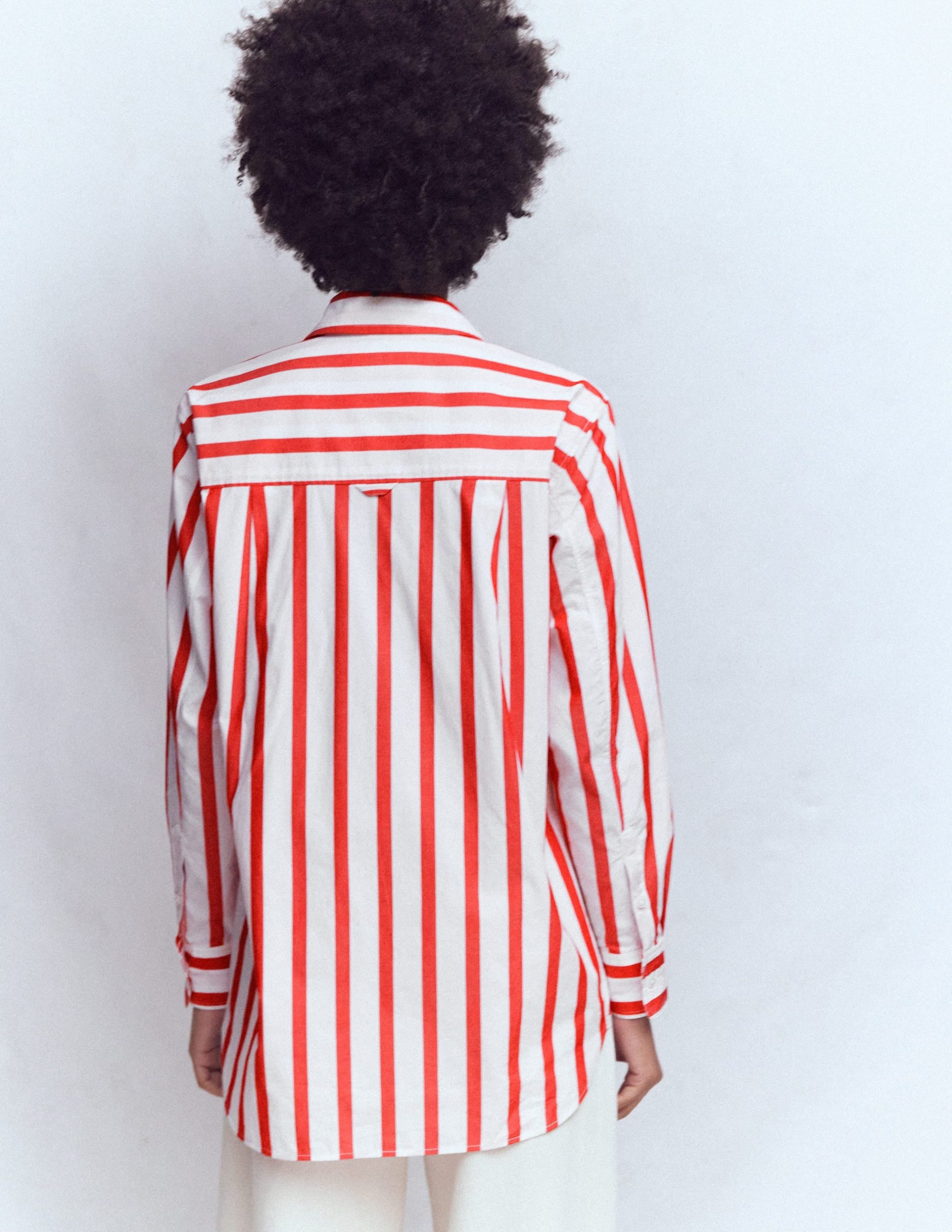 Sadie Relaxed Cotton Shirt-Ivory and Salsa Stripe - Image 3