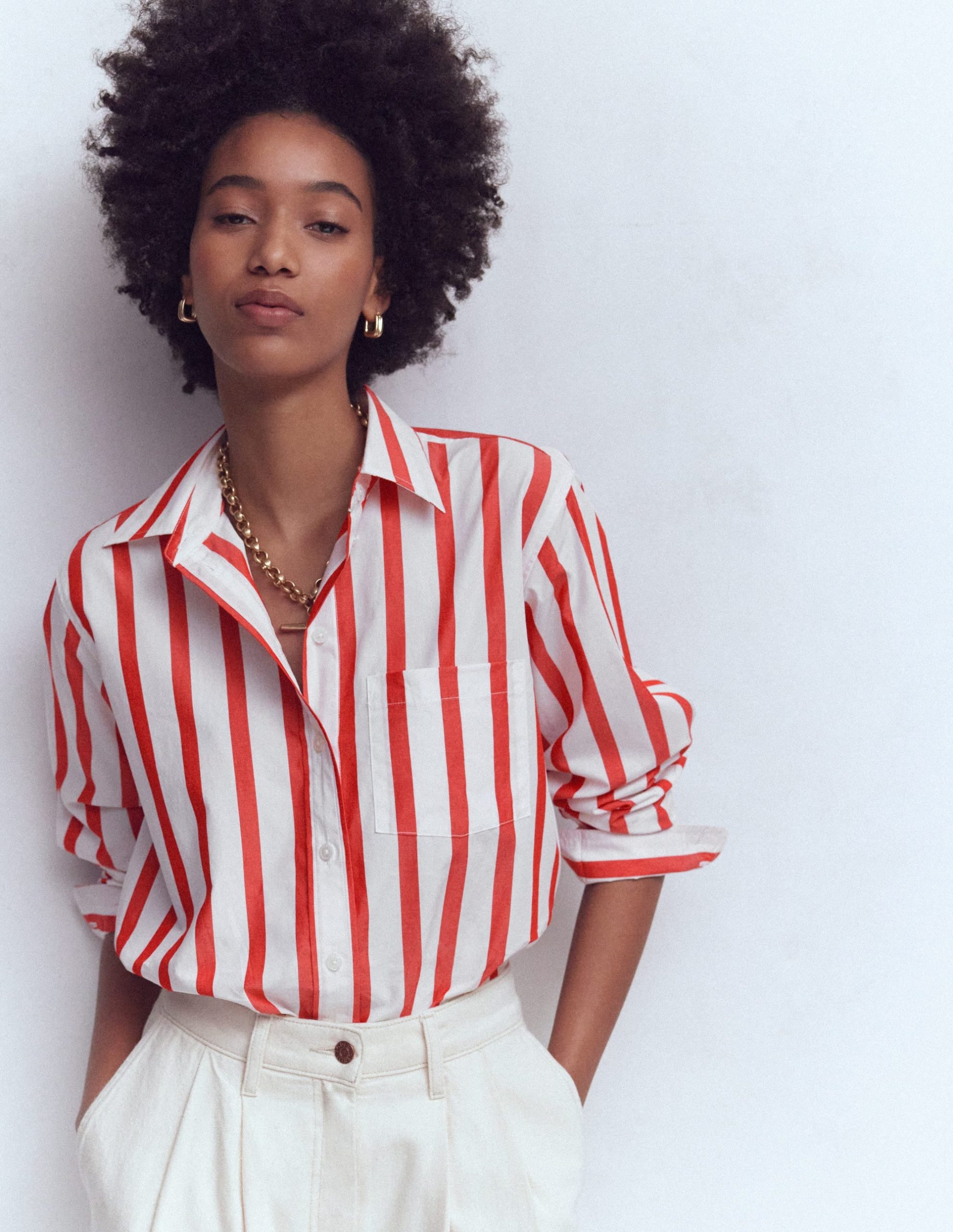 Sadie Relaxed Cotton Shirt-Ivory and Salsa Stripe - Image 4