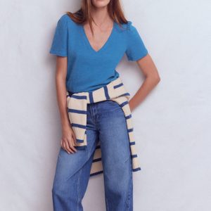 Sophie V-Neck Slub T-shirt-Vallarta Blue