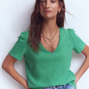 Sophie V-Neck Slub T-shirt-Aloe Green