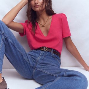 Sophie V-Neck Slub T-shirt-Virtual Pink