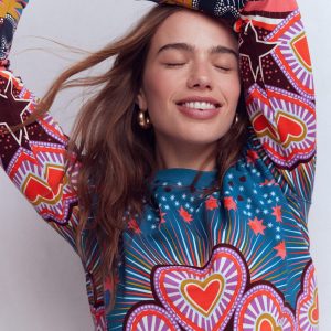 Rosa Printed Sweatshirt-Multi. Starburst Heart