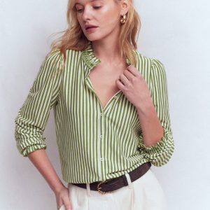 Effie Smocked Detail Shirt-Dill Stripe
