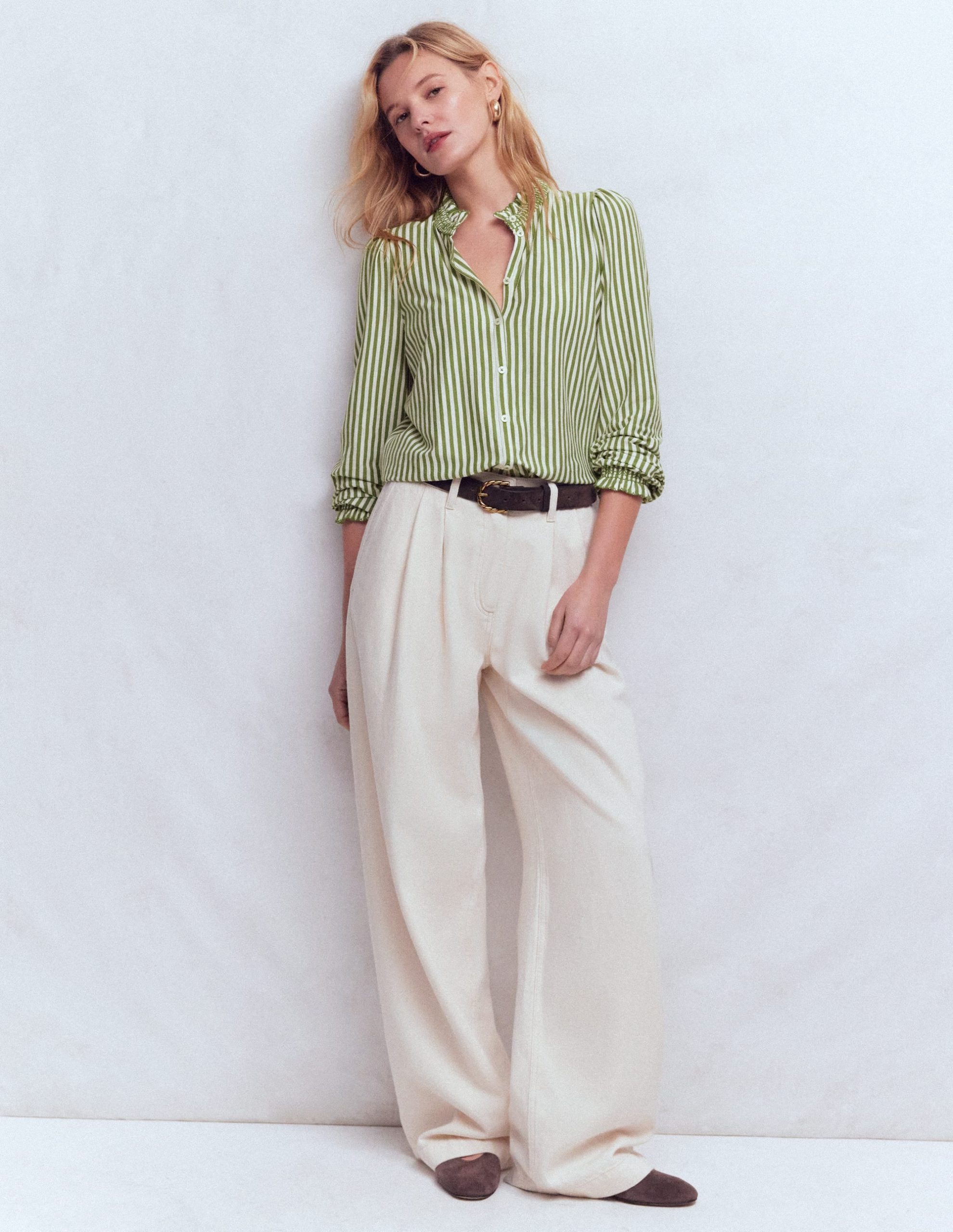 Effie Smocked Detail Shirt-Dill Stripe - Image 4