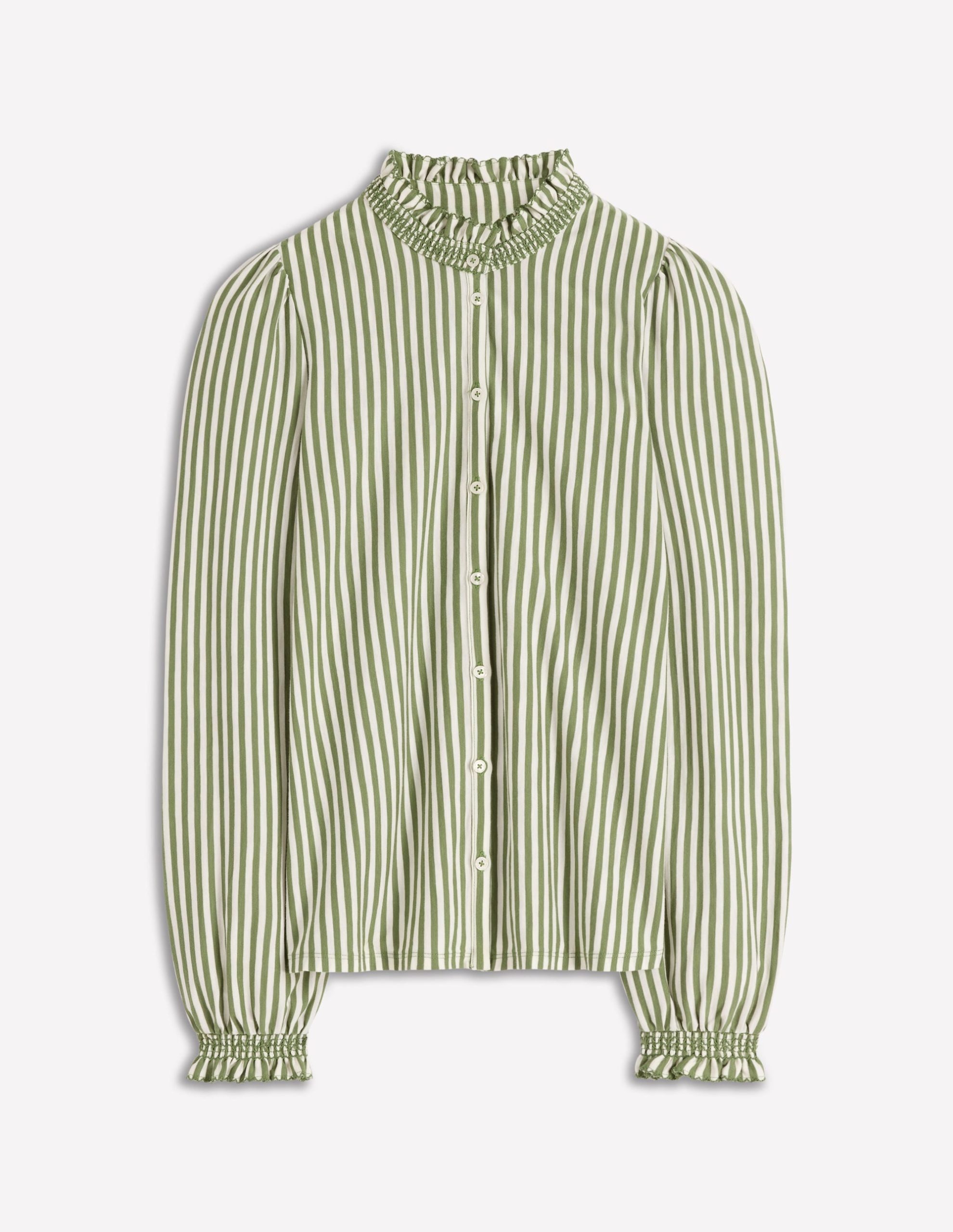 Effie Smocked Detail Shirt-Dill Stripe - Image 6