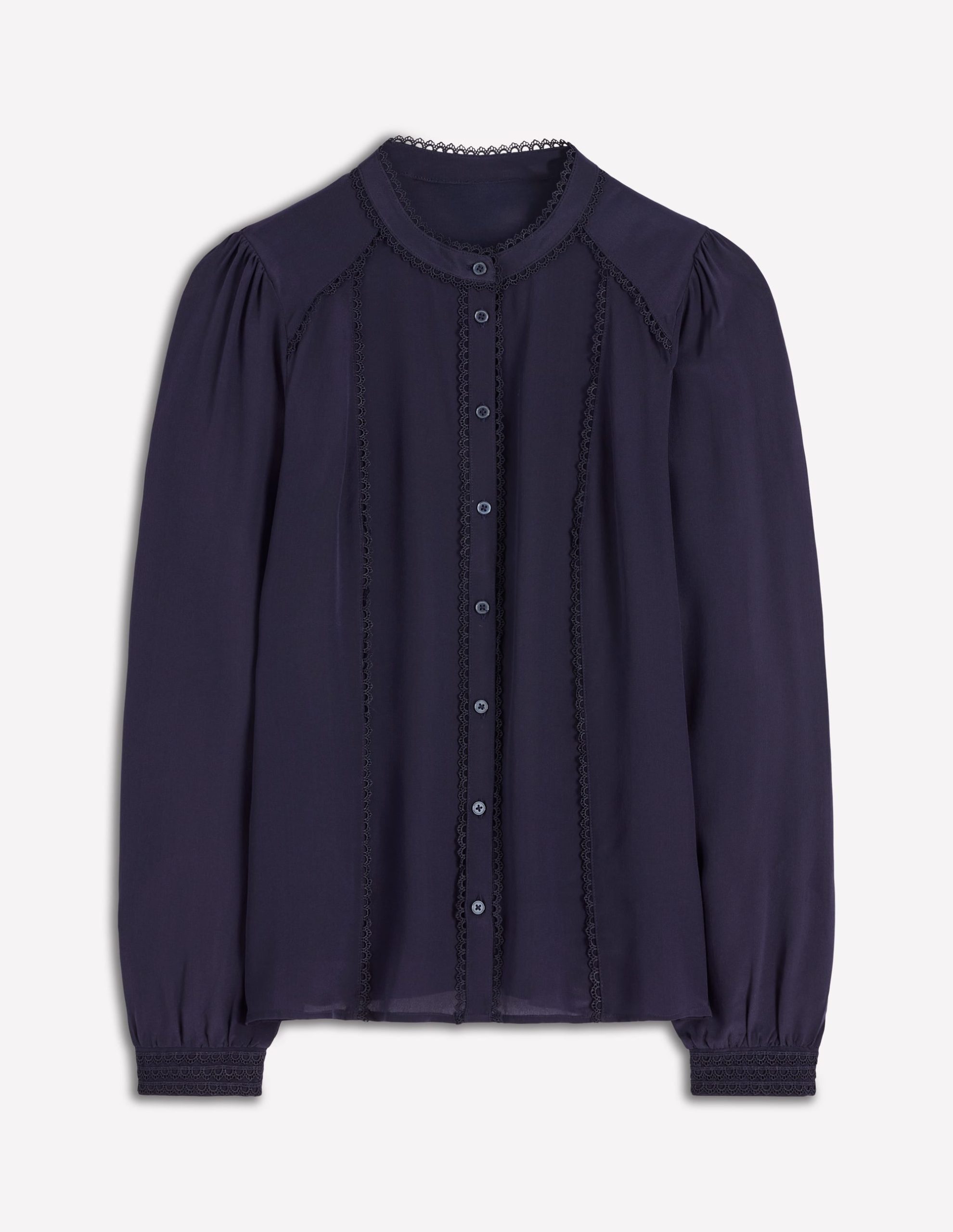 Rhea Trim Detail Silk Top-Denim Blue. Blossomy Sprig - Image 5