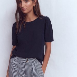Sophie Puff Sleeve T-shirt-Navy