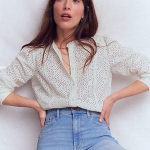 Rhea Trim Insert Broderie Top-White Floral Broderie