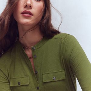 Topstitched Pocket Shirt-Woodland Green