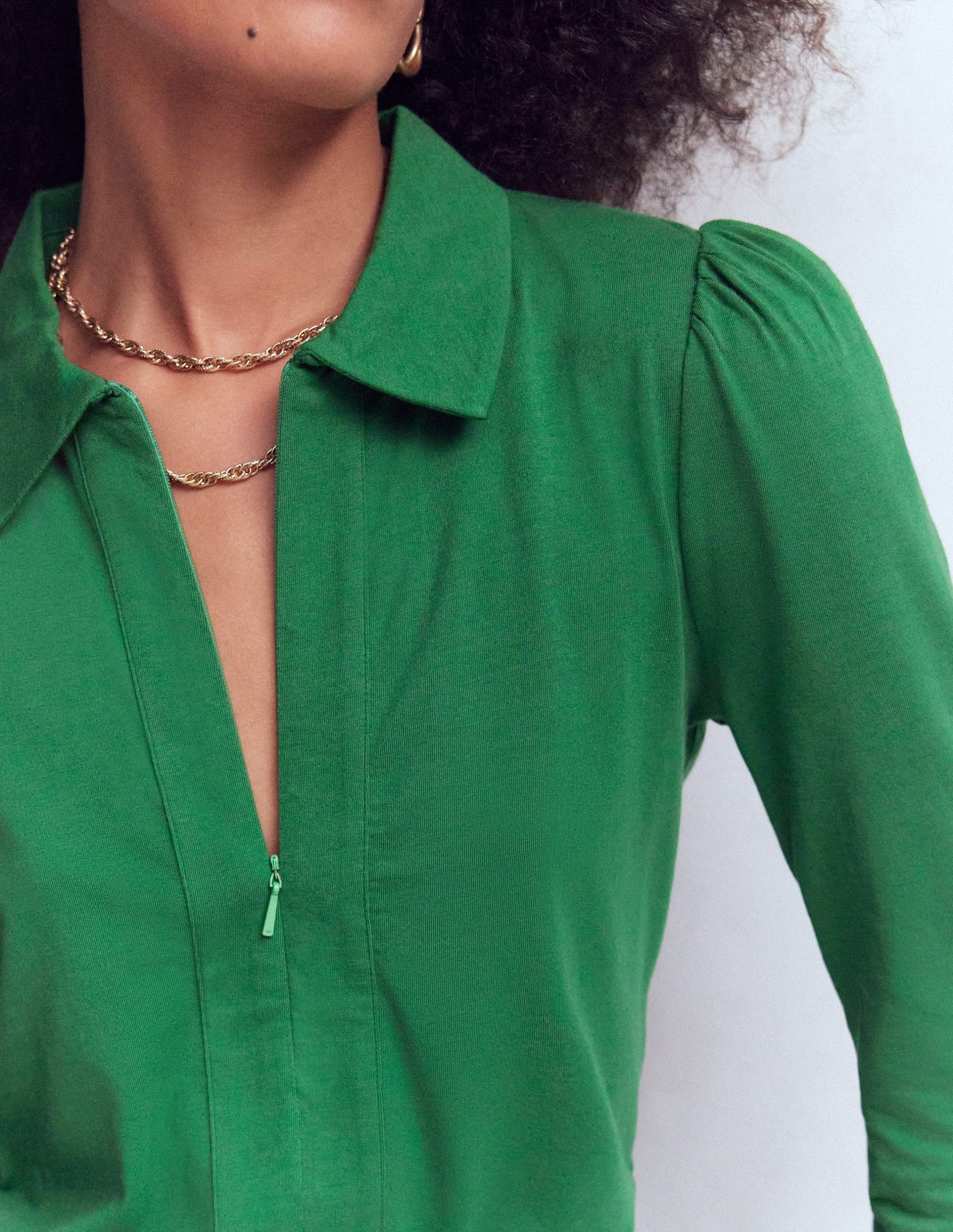 Zip Collar Supersoft Top-Fresh Green - Image 2