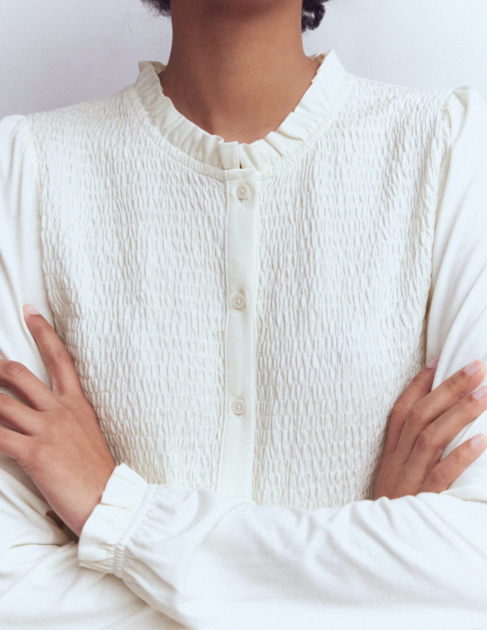 Supersoft Smocked button top-Ivory - Image 3