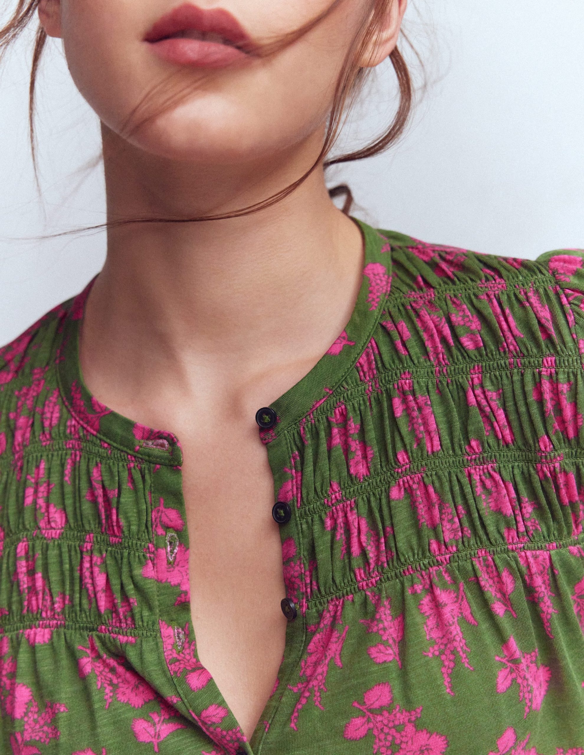Mya Smocked Jersey Shirt-Blossomy Sprig - Image 2