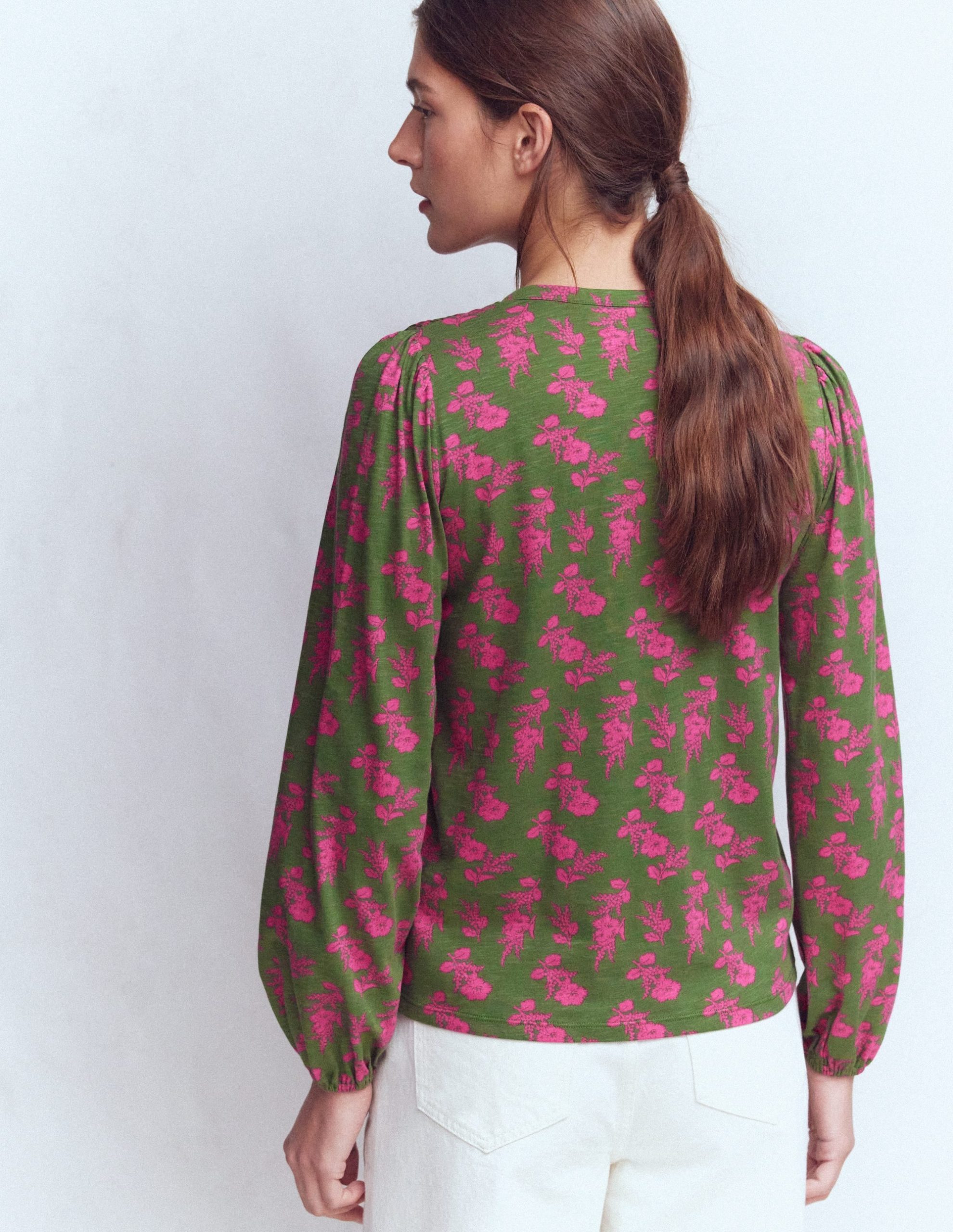 Mya Smocked Jersey Shirt-Blossomy Sprig - Image 3