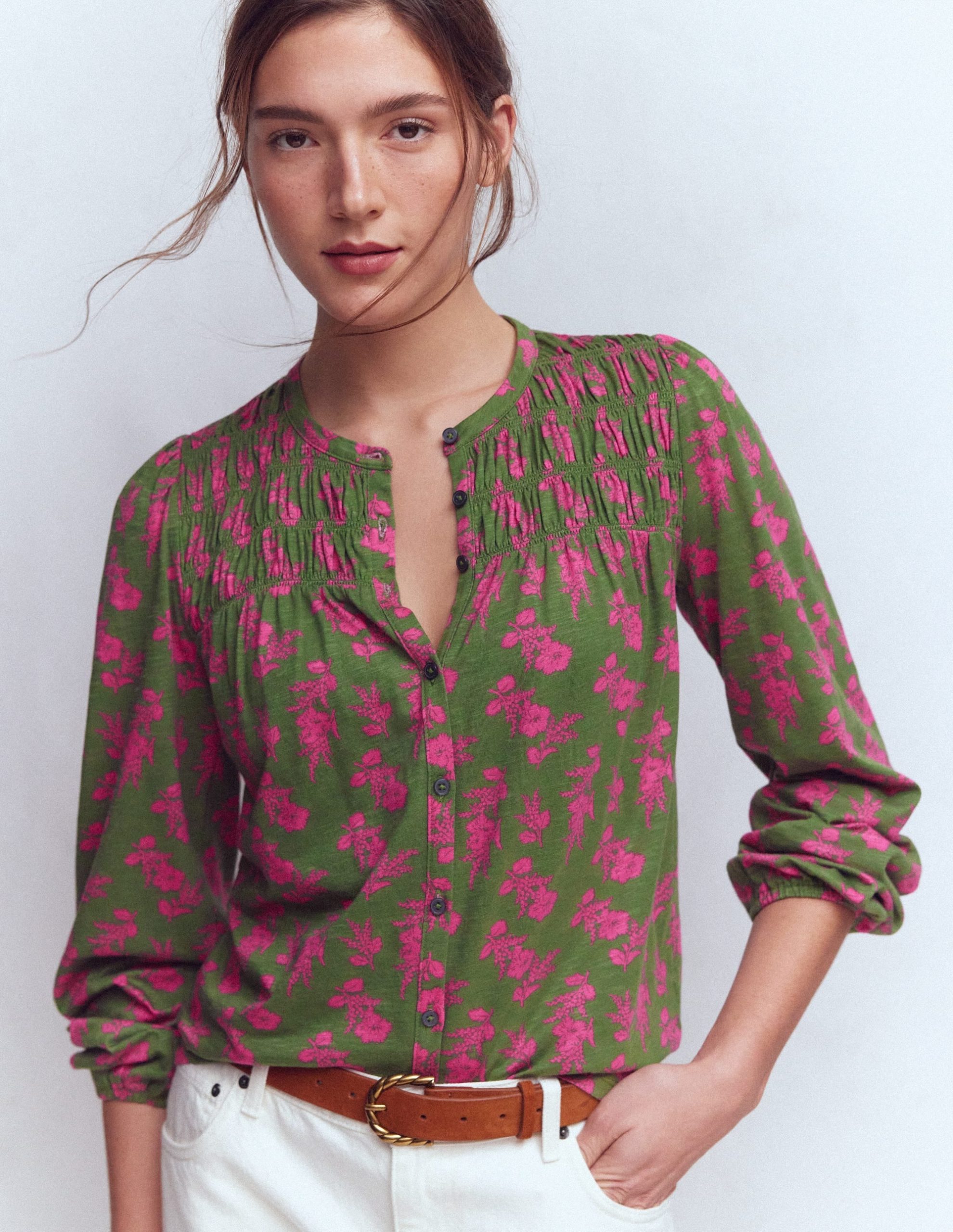 Mya Smocked Jersey Shirt-Blossomy Sprig - Image 4