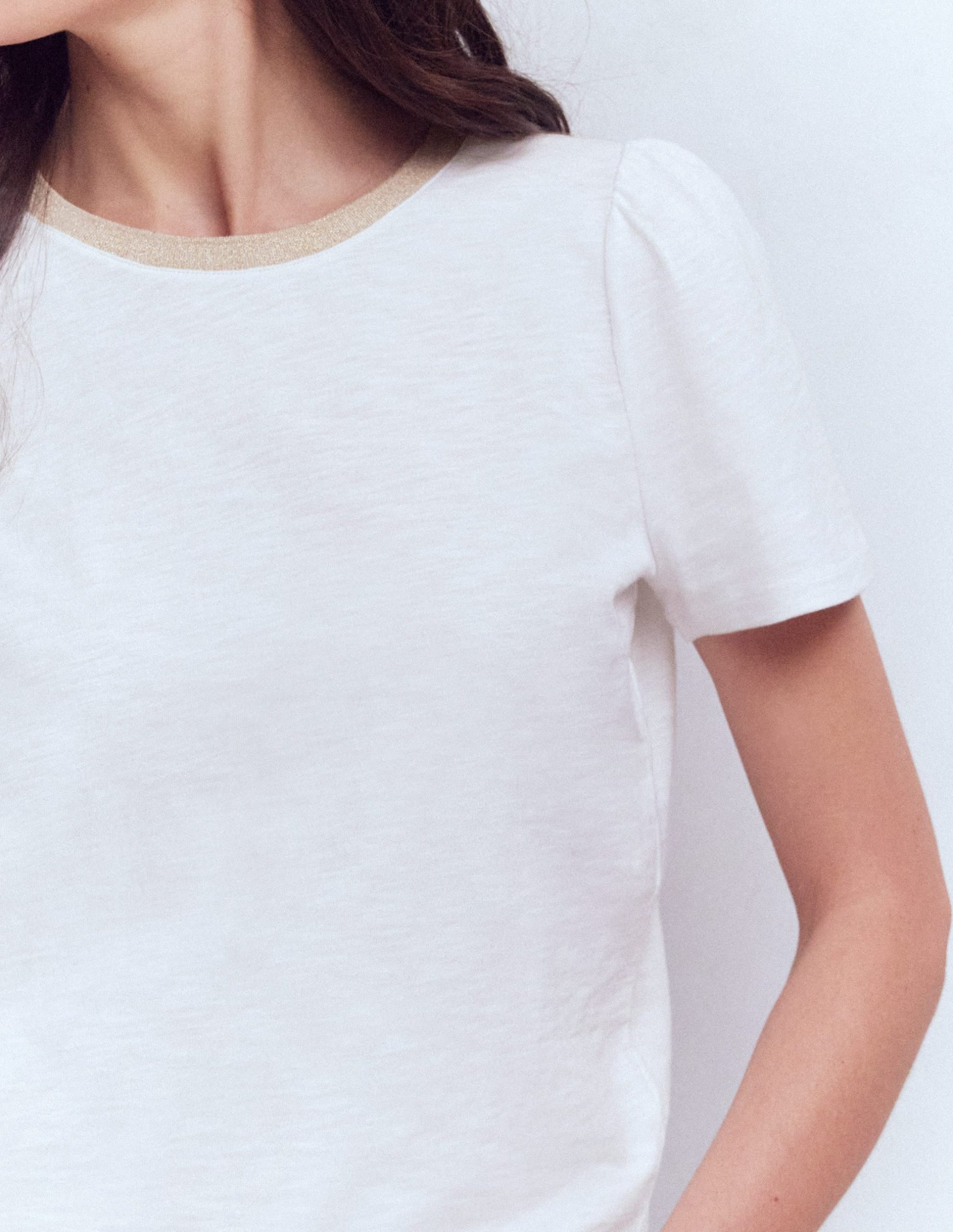 Metallic Trim T-Shirt-White - Image 2