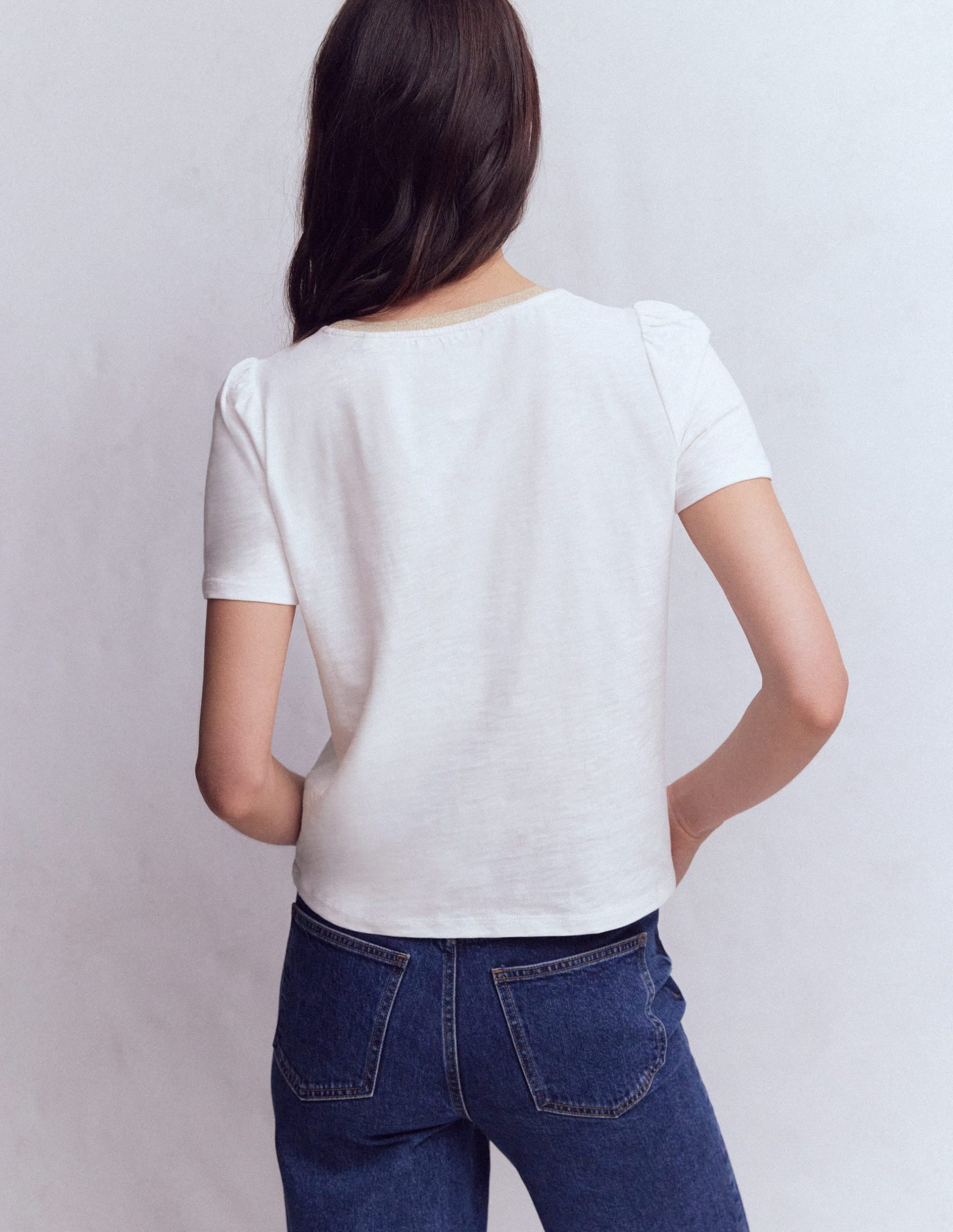 Metallic Trim T-Shirt-White - Image 3