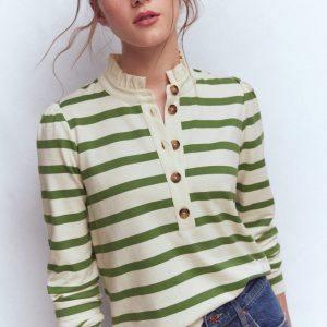 Ruffle Collar Mariner-Ivory and Safari Green Stripe