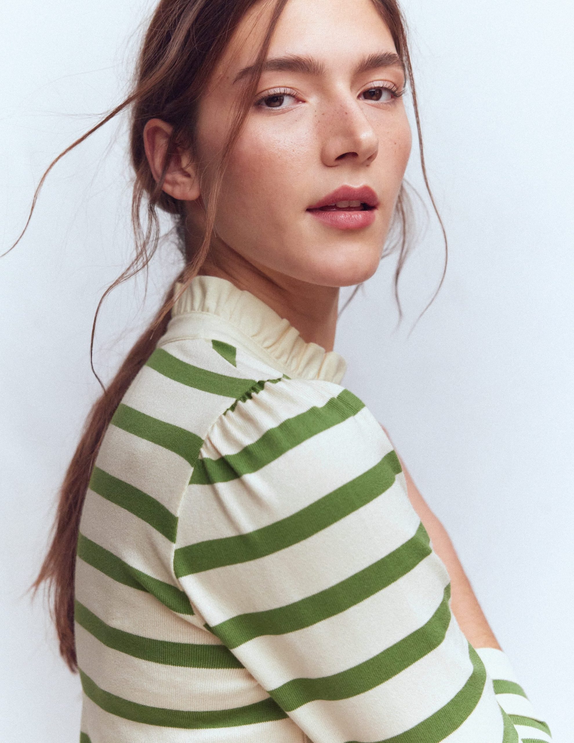 Ruffle Collar Mariner-Ivory and Safari Green Stripe - Image 2