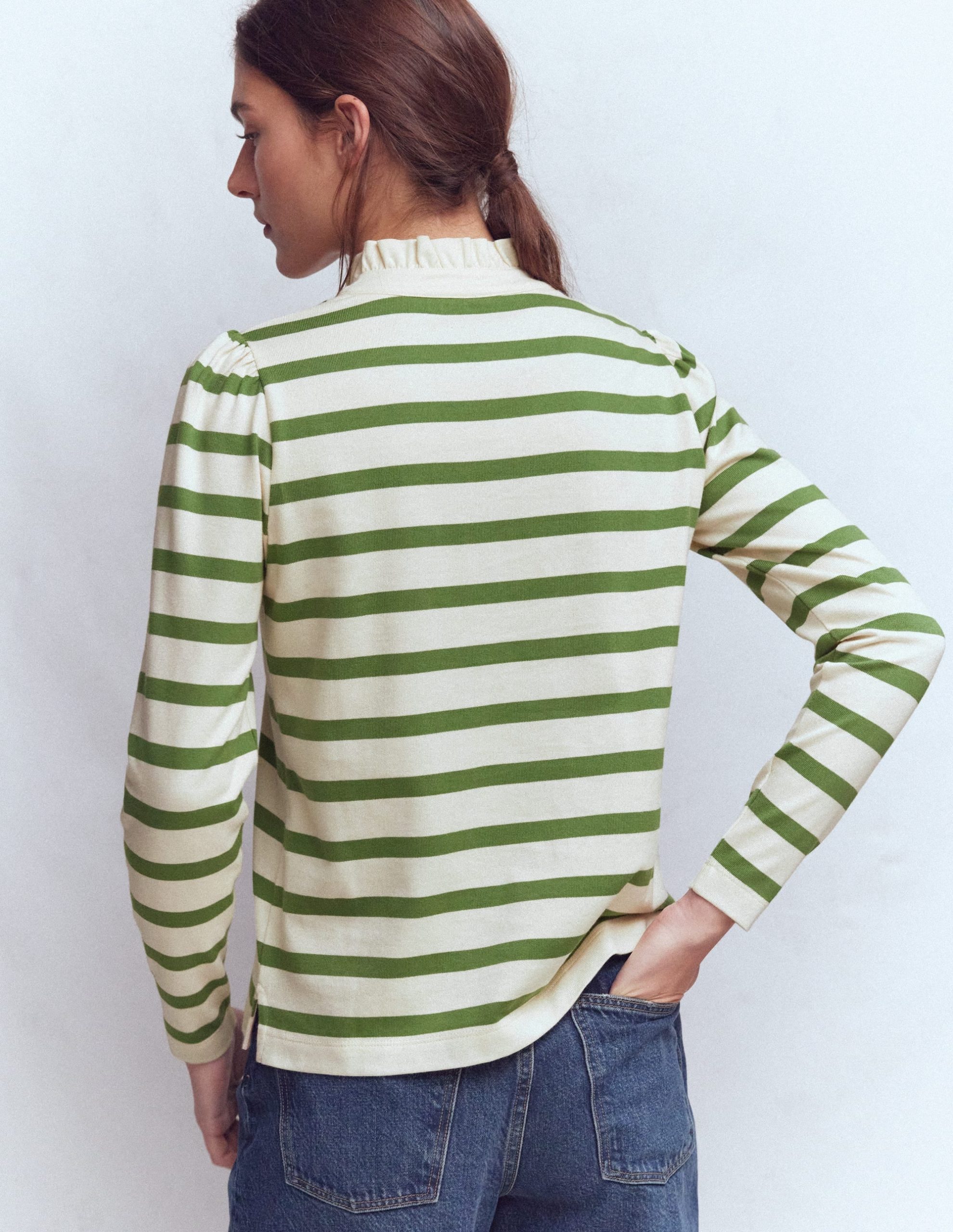 Ruffle Collar Mariner-Ivory and Safari Green Stripe - Image 3