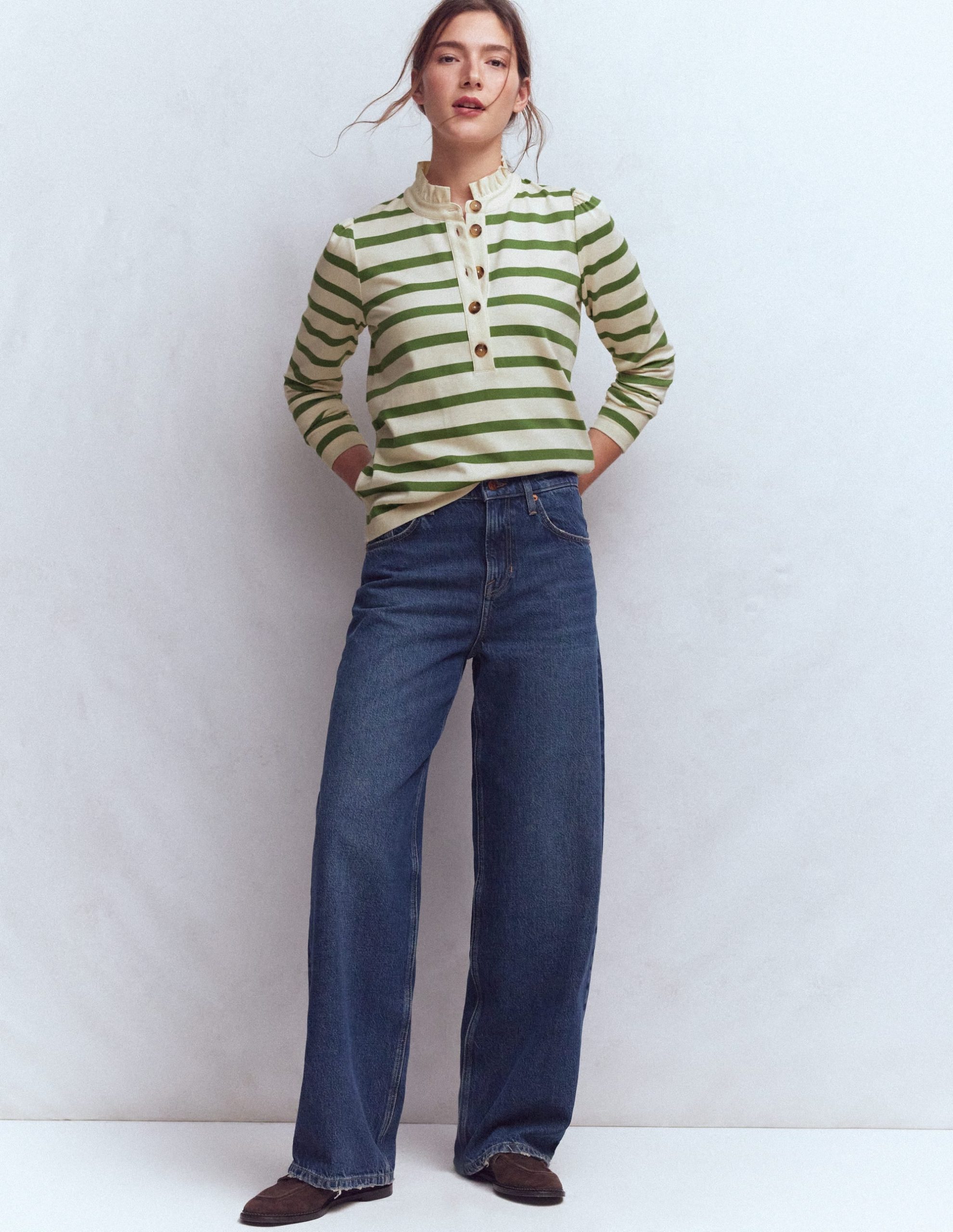 Ruffle Collar Mariner-Ivory and Safari Green Stripe - Image 4
