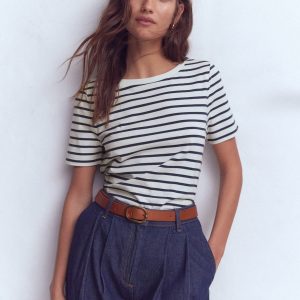 Olivia Short Sleeve Breton-Ivory. Navy