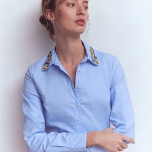 Sienna Trim Detail Shirt-blue Oxford. Jewel Collar