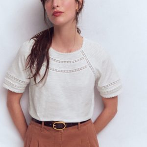 Poppy Trim Crew T-shirt-White
