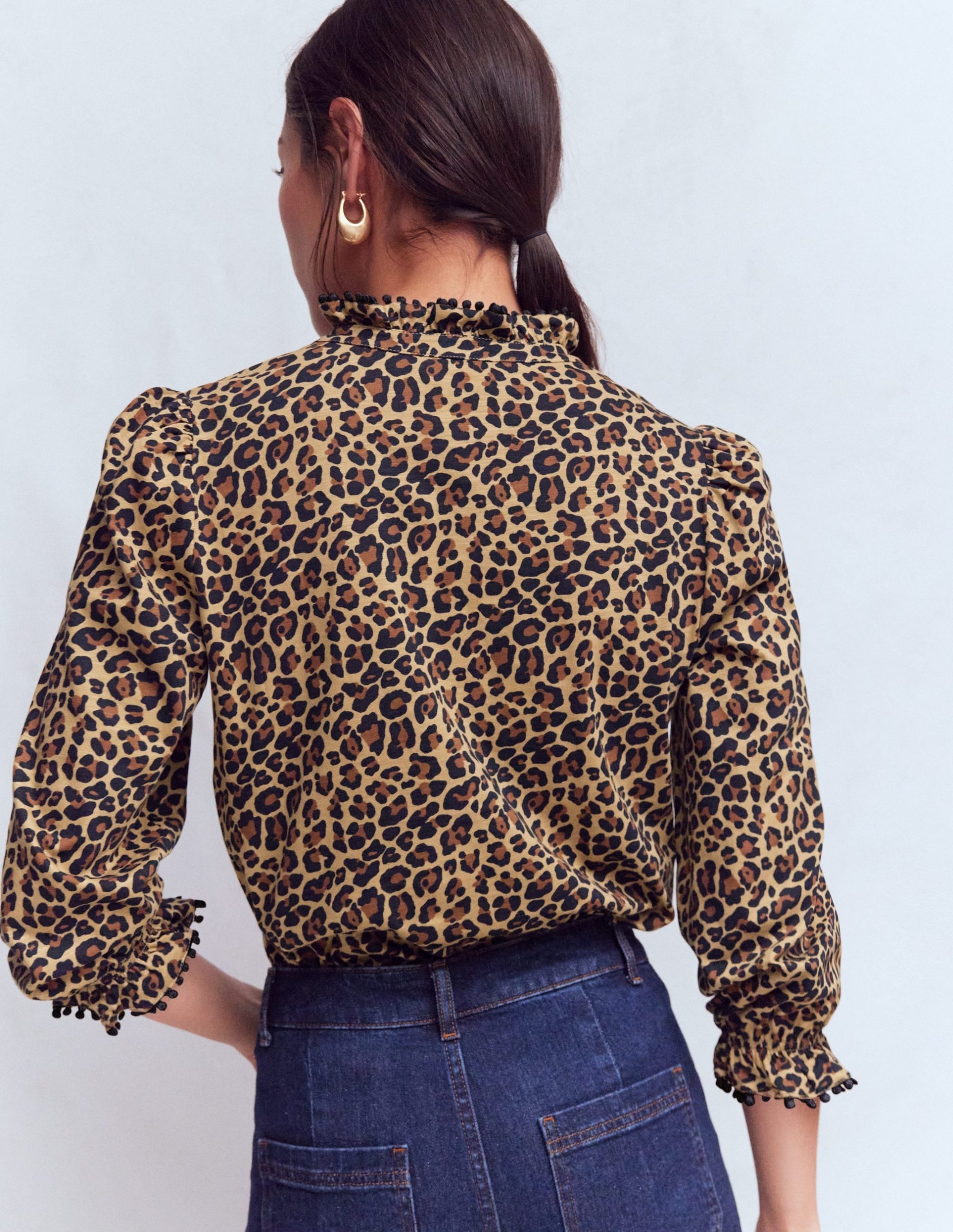 Emily Pom Detail Ruffle Shirt-Camel. Cheetah Pop - Image 3
