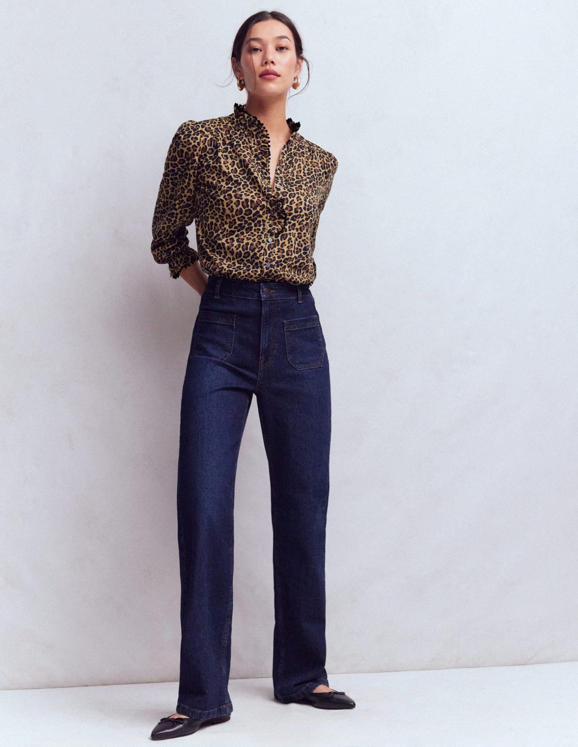 Emily Pom Detail Ruffle Shirt-Camel. Cheetah Pop - Image 4