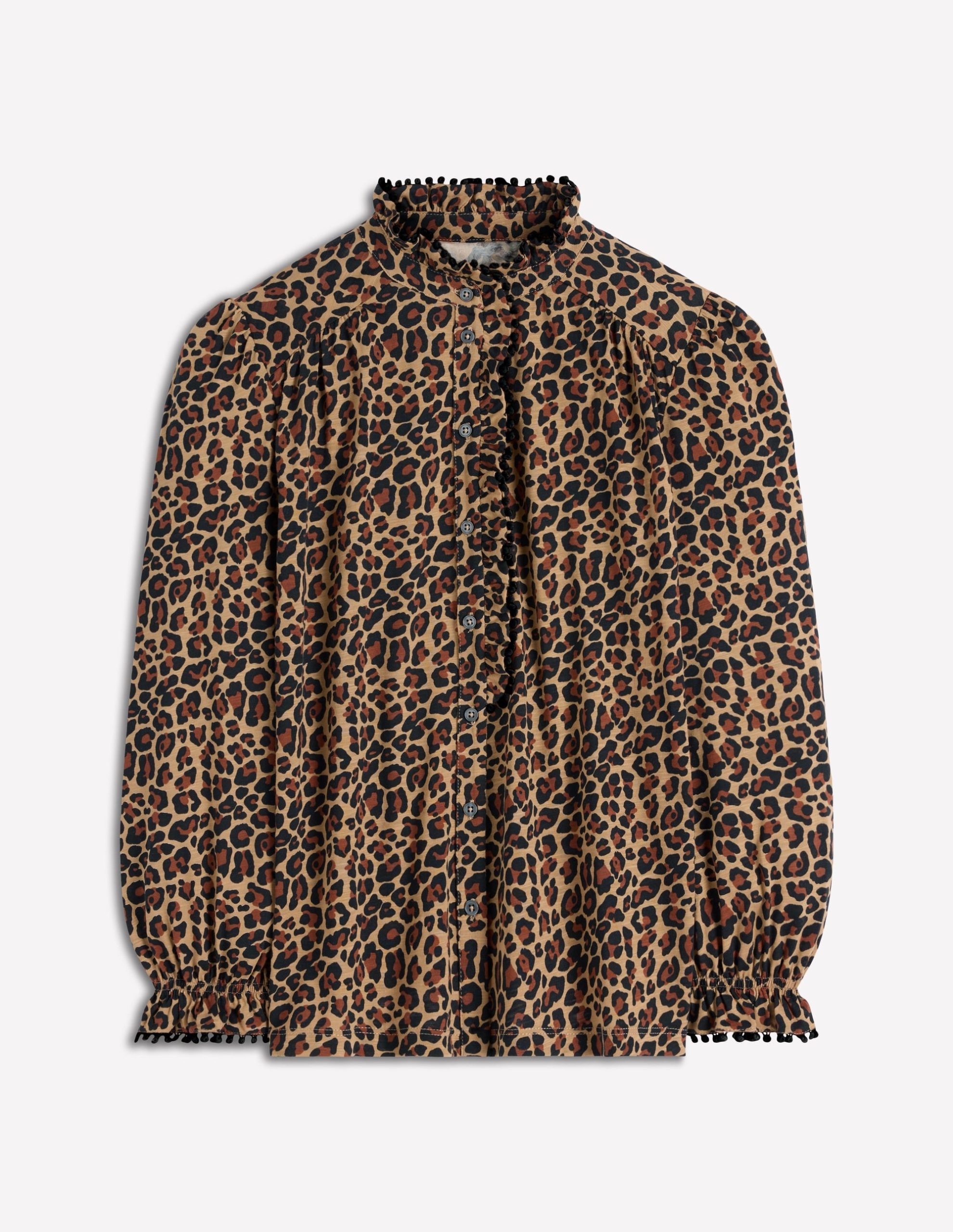 Emily Pom Detail Ruffle Shirt-Camel. Cheetah Pop - Image 6